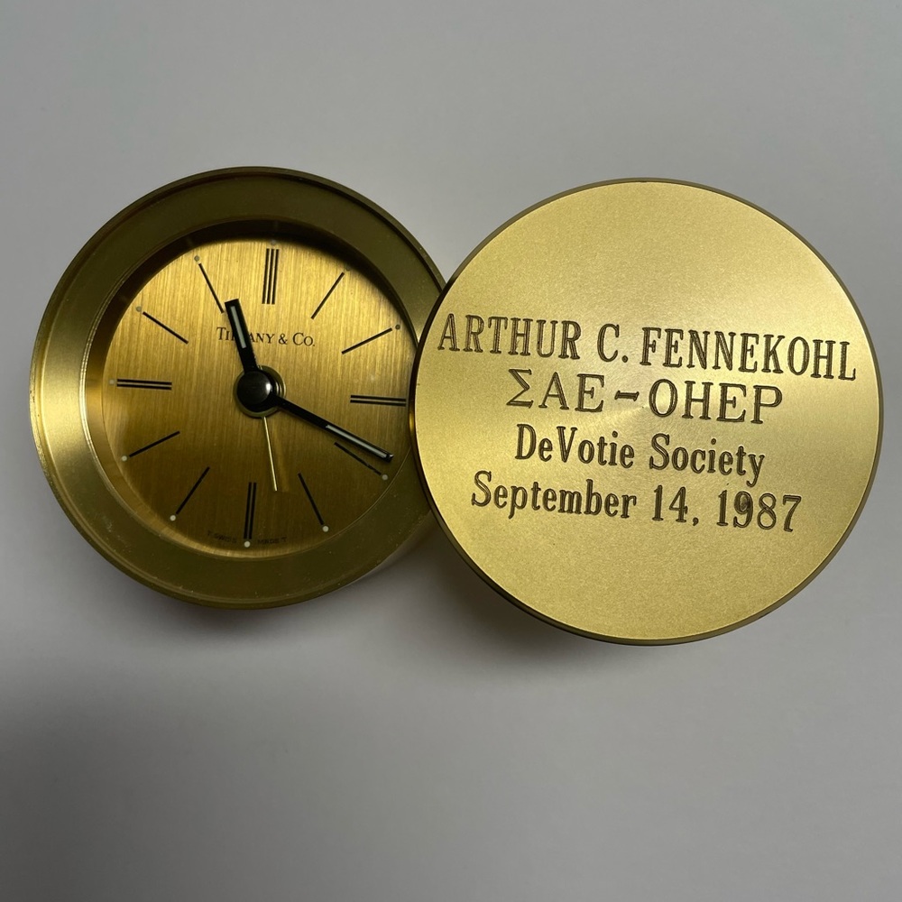 Tiffany & Co. Gold Engraved Desk Clock